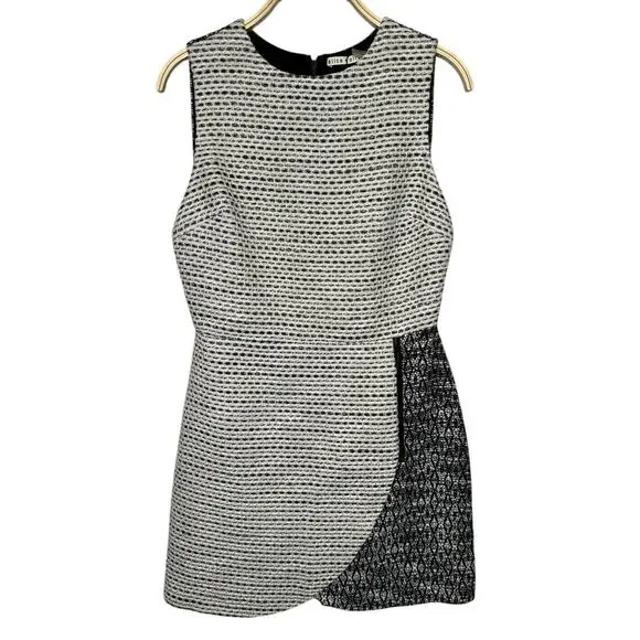 Alice + Olivia Sally Side Zip Tweed Mini Dress 8 Black White Business Casual NEW - Picture 3 of 13